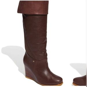 EUC UGG Ravenna Wedge Boots Tall Brown Size 6 Leather Suede 3200